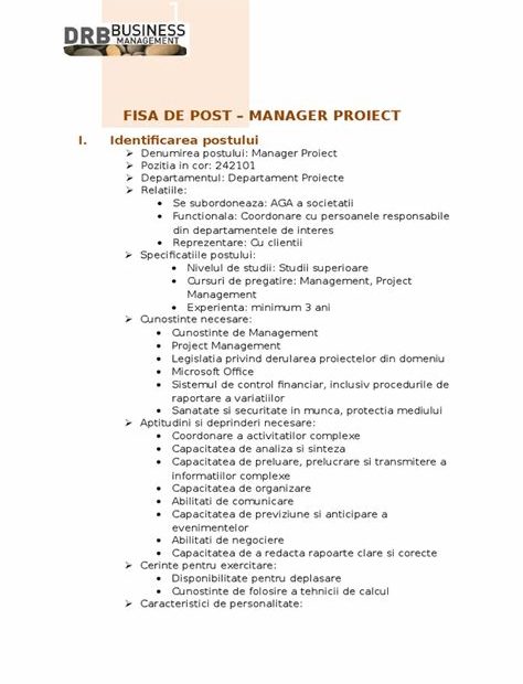 Fisa de post manager proiect - Răspunsuri Avocatnet.ro