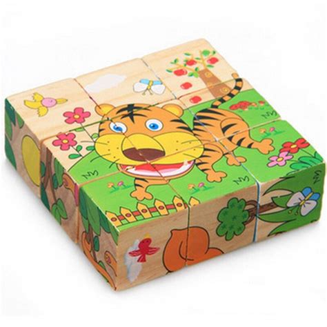 Puzzle cuburi de lemn - Abrakadabra.ro                Cuburi puzzle de lemn cu animale salbatice. Cuburi de lemn cu imagini tip puzzle cu animale salbatice. Imaginile cu animalele se formeaza din 9 cuburi. 32